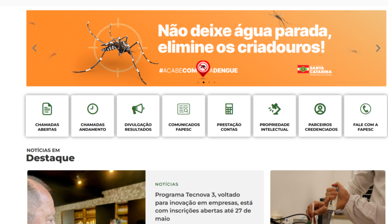 Novo site do Governo de Santa Catarina, fundação Fapesc!